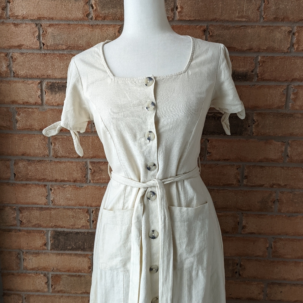 Linen short sleeved midi dress